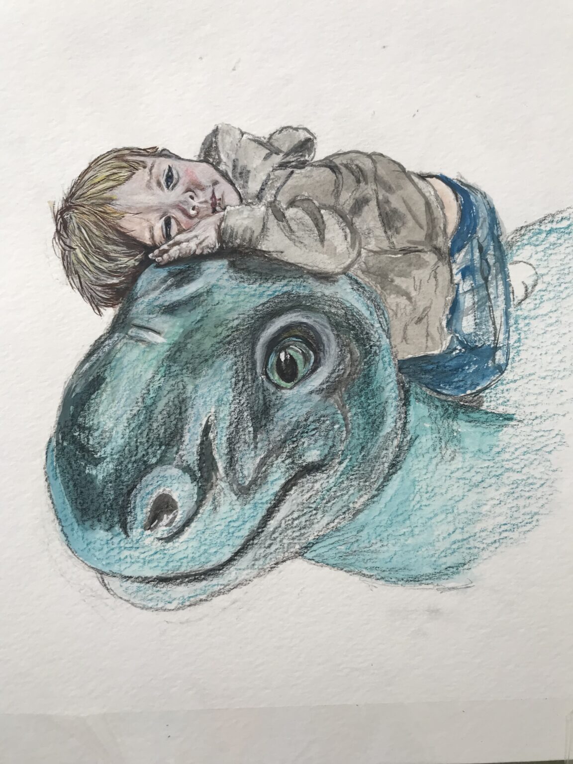 Baby on Dinosaur